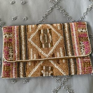 Boho Beaded Clutch ✨ Neutral Tribal Geometric Seed Bead Statement Bag